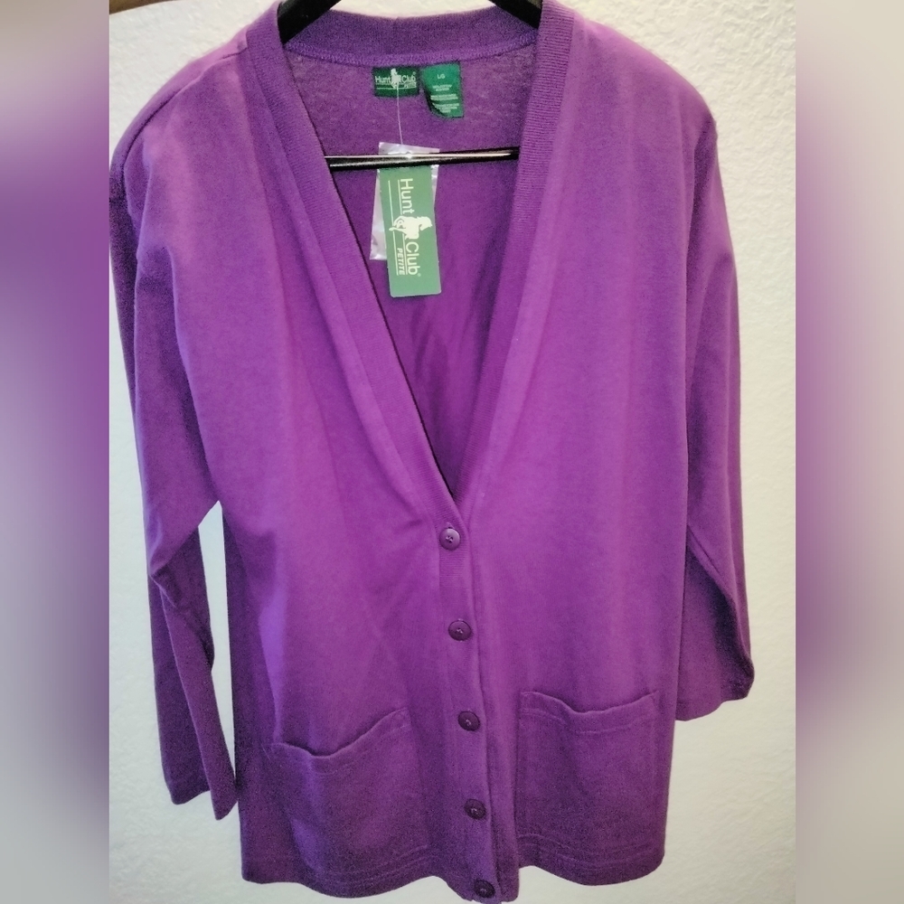 Hunt Club (Size L) Purple Deep V-Neck Button Front LS Cardigan Sweater (NEW-NWT)